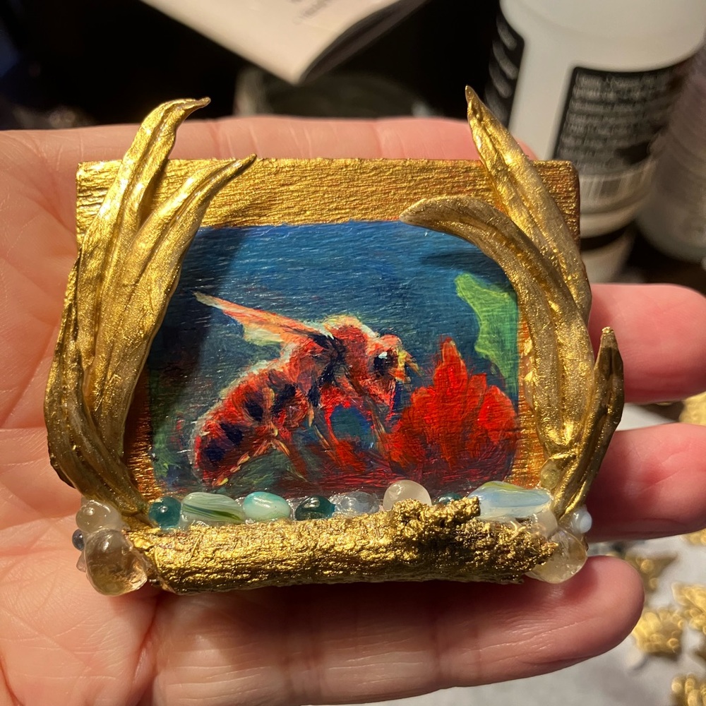 Original Bee Miniature Painting Art handmade honeybee Unique mini sculpture USA - Picture 1 of 7